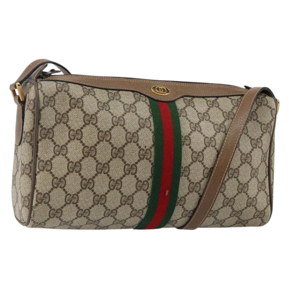 GUCCI GG Supreme Web Sherry Line Bag PVC Beige Gold 89 02 017 Auth 143775