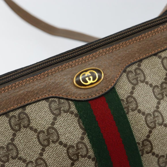 GUCCI GG Supreme Web Sherry Line Bag PVC Beige Gold 89 02 017 Auth 143775