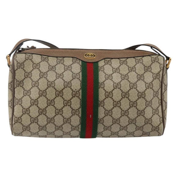 GUCCI GG Supreme Web Sherry Line Bag PVC Beige Gold 89 02 017 Auth 143775