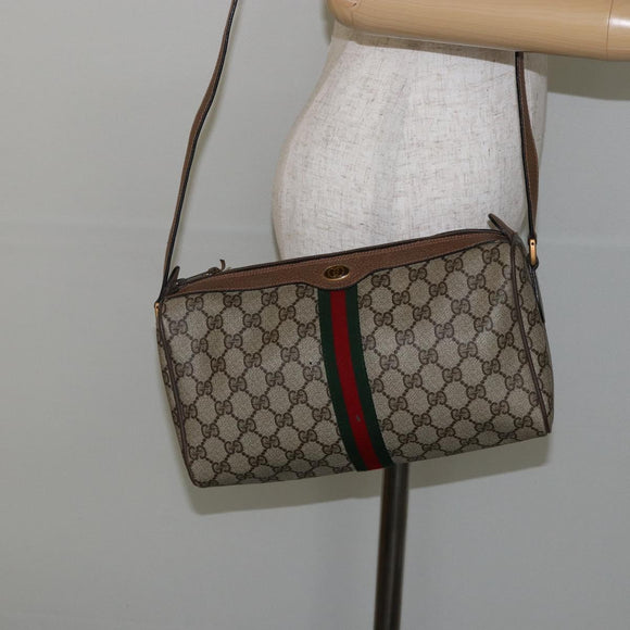 GUCCI GG Supreme Web Sherry Line Bag PVC Beige Gold 89 02 017 Auth 143775