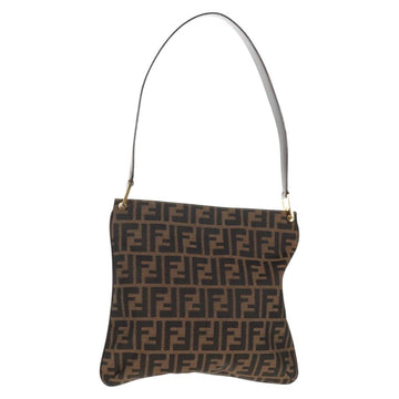 FENDI Zucca Canvas Shoulder Bag Black Brown Auth 143776V