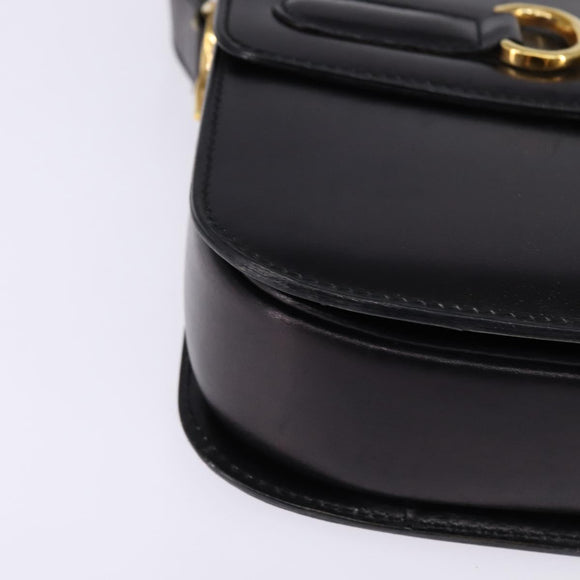 CELINE Horsebit Shoulder Bag Leather Black Gold Auth 143778