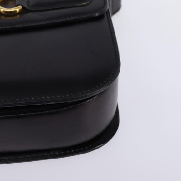 CELINE Horsebit Shoulder Bag Leather Black Gold Auth 143778