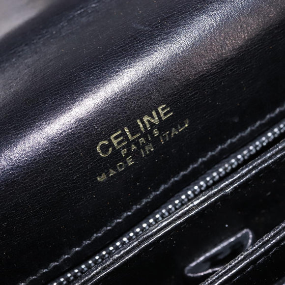CELINE Horsebit Shoulder Bag Leather Black Gold Auth 143778