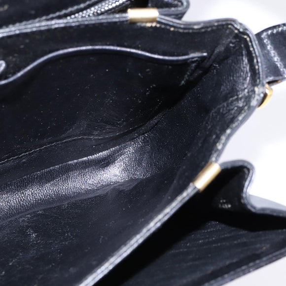 CELINE Horsebit Shoulder Bag Leather Black Gold Auth 143778