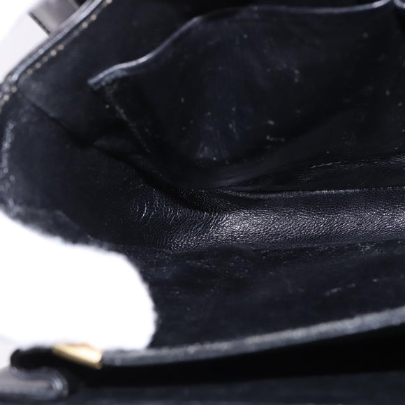 CELINE Horsebit Shoulder Bag Leather Black Gold Auth 143778