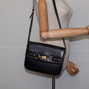 CELINE Horsebit Shoulder Bag Leather Black Gold Auth 143778-22
