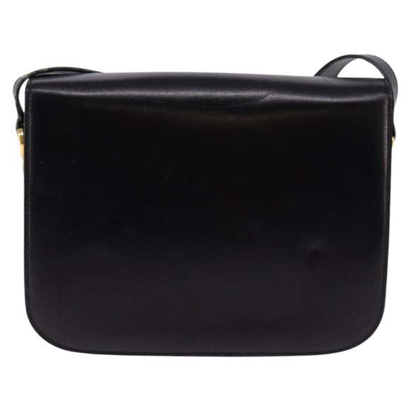 CELINE Horsebit Shoulder Bag Leather Black Gold Auth 143778