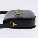 CELINE Horsebit Shoulder Bag Leather Black Gold Auth 143778-4