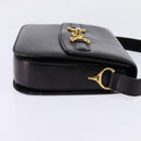CELINE Horsebit Shoulder Bag Leather Black Gold Auth 143778-5