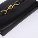 CELINE Horsebit Shoulder Bag Leather Black Gold Auth 143778-6