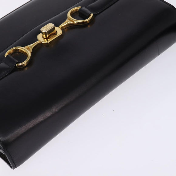 CELINE Horsebit Shoulder Bag Leather Black Gold Auth 143778