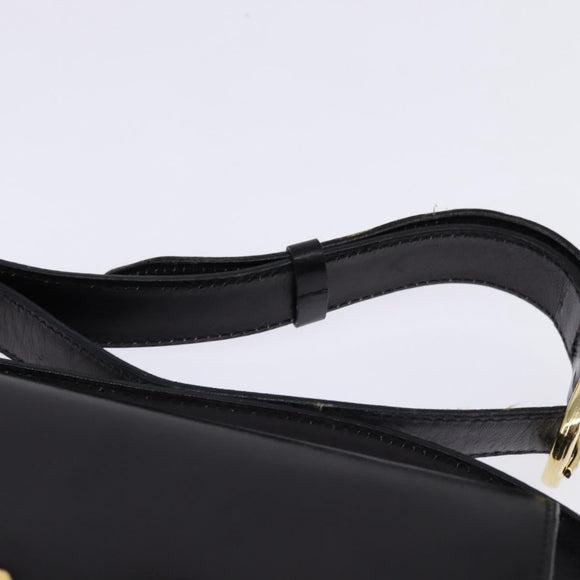 CELINE Horsebit Shoulder Bag Leather Black Gold Auth 143778