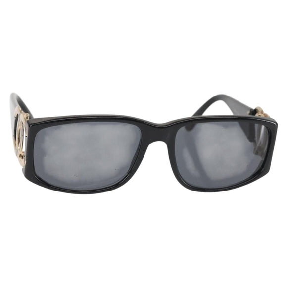 CHANEL COCO Mark Sunglasses Plastic Black CC Auth 143784