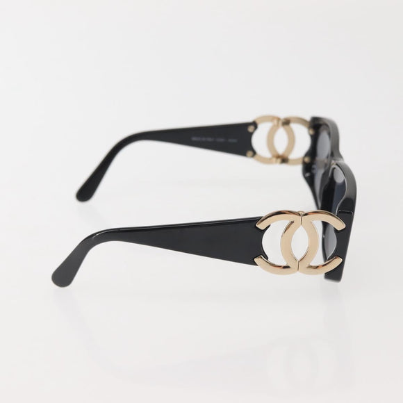 CHANEL COCO Mark Sunglasses Plastic Black CC Auth 143784