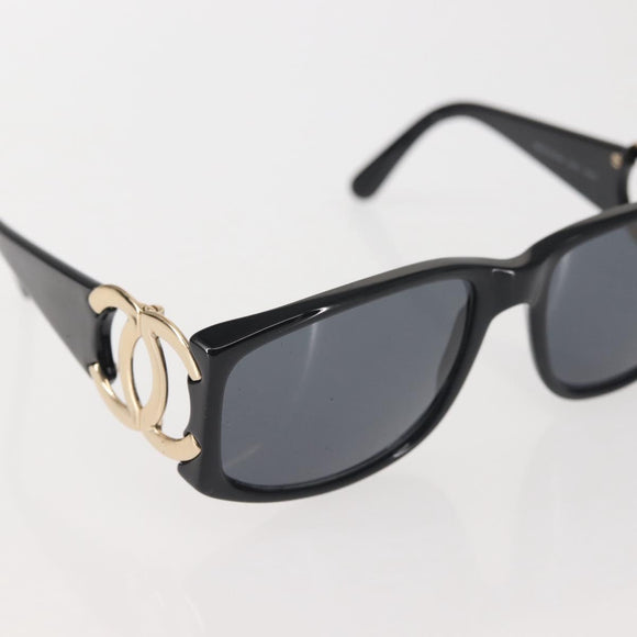 CHANEL COCO Mark Sunglasses Plastic Black CC Auth 143784