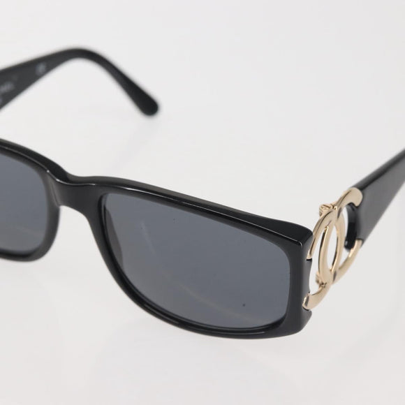 CHANEL COCO Mark Sunglasses Plastic Black CC Auth 143784