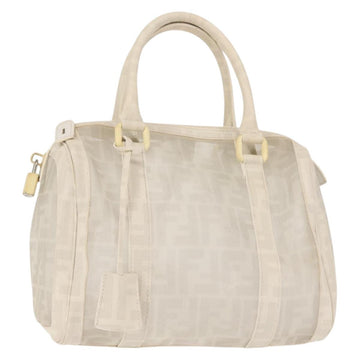 FENDI Mesh Boston Bag Nylon Ivory Silver Auth 143789
