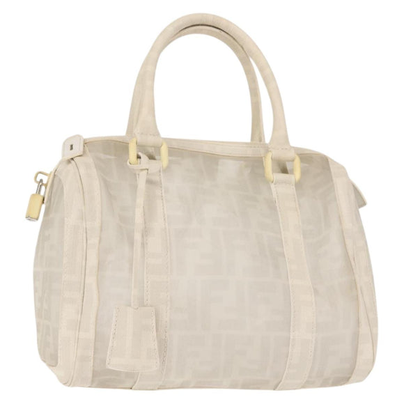 FENDI Mesh Boston Bag Nylon Ivory Silver Auth 143789