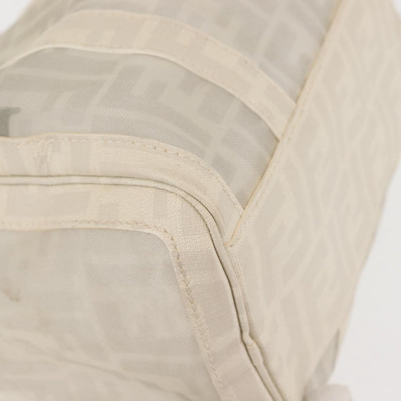 FENDI Mesh Boston Bag Nylon Ivory Silver Auth 143789