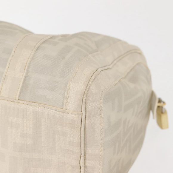 FENDI Mesh Boston Bag Nylon Ivory Silver Auth 143789