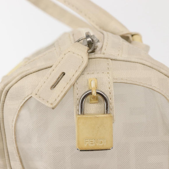 FENDI Mesh Boston Bag Nylon Ivory Silver Auth 143789