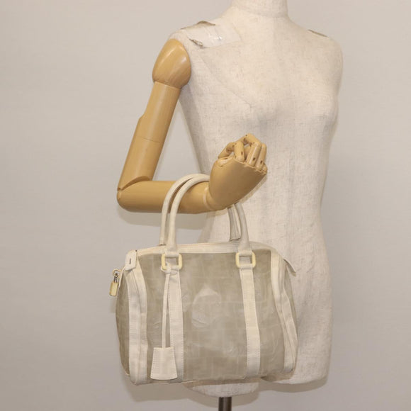 FENDI Mesh Boston Bag Nylon Ivory Silver Auth 143789