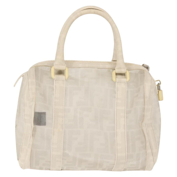 FENDI Mesh Boston Bag Nylon Ivory Silver Auth 143789