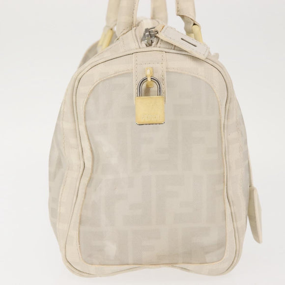 FENDI Mesh Boston Bag Nylon Ivory Silver Auth 143789