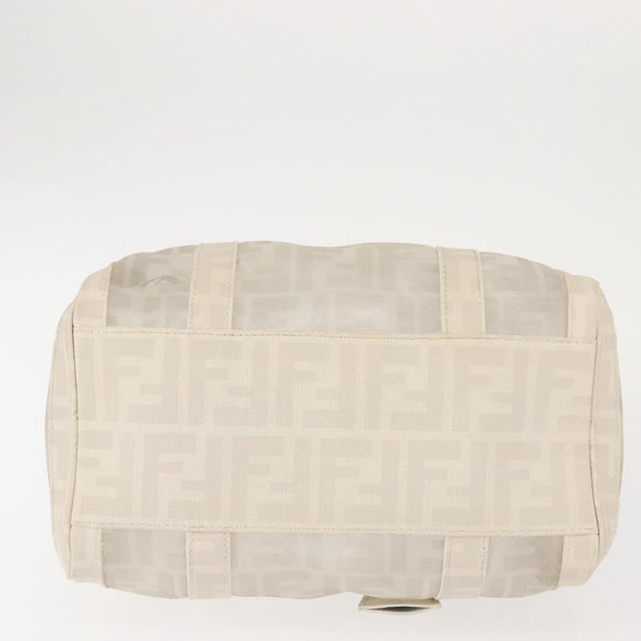 FENDI Mesh Boston Bag Nylon Ivory Silver Auth 143789