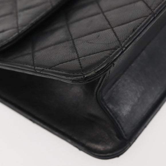 CHANEL Chain Shoulder Bag Lamb Skin Black Gold CC Auth 143810