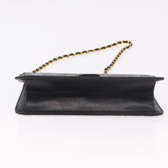 CHANEL Chain Shoulder Bag Lamb Skin Black Gold CC Auth 143810
