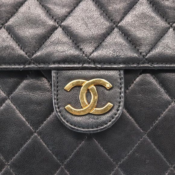 CHANEL Chain Shoulder Bag Lamb Skin Black Gold CC Auth 143810