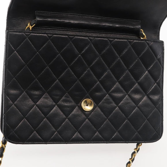 CHANEL Chain Shoulder Bag Lamb Skin Black Gold CC Auth 143810