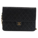 CHANEL Chain Shoulder Bag Lamb Skin Black Gold CC Auth 143810-2