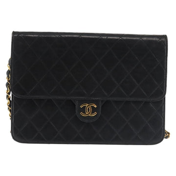 CHANEL Chain Shoulder Bag Lamb Skin Black Gold CC Auth 143810 - 0