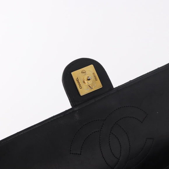 CHANEL Chain Shoulder Bag Lamb Skin Black Gold CC Auth 143810