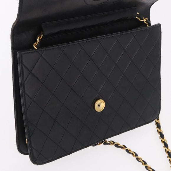 CHANEL Chain Shoulder Bag Lamb Skin Black Gold CC Auth 143810