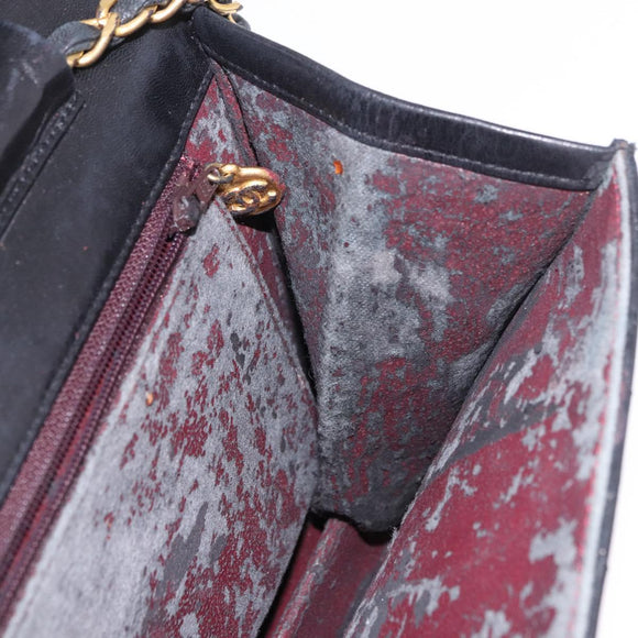 CHANEL Chain Shoulder Bag Lamb Skin Black Gold CC Auth 143810