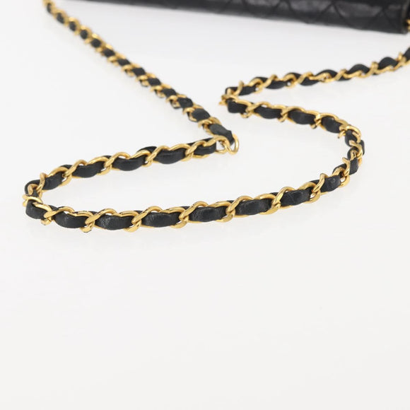 CHANEL Chain Shoulder Bag Lamb Skin Black Gold CC Auth 143810