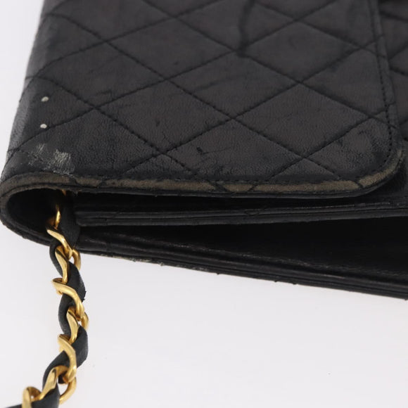 CHANEL Chain Shoulder Bag Lamb Skin Black Gold CC Auth 143810