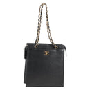 CHANEL Chain Hand Bag Caviar Skin Black Gold CC Auth 143812V-1