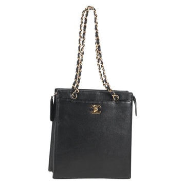 CHANEL Chain Hand Bag Caviar Skin Black Gold CC Auth 143812V