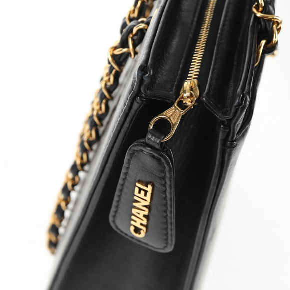 CHANEL Chain Hand Bag Caviar Skin Black Gold CC Auth 143812V
