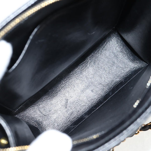 CHANEL Chain Hand Bag Caviar Skin Black Gold CC Auth 143812V