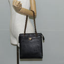 CHANEL Chain Hand Bag Caviar Skin Black Gold CC Auth 143812V-25