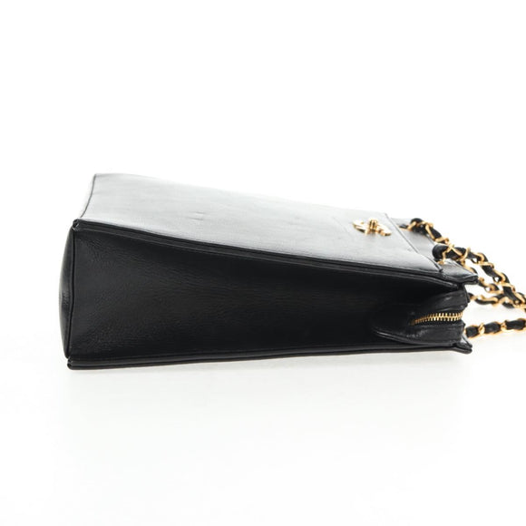 CHANEL Chain Hand Bag Caviar Skin Black Gold CC Auth 143812V
