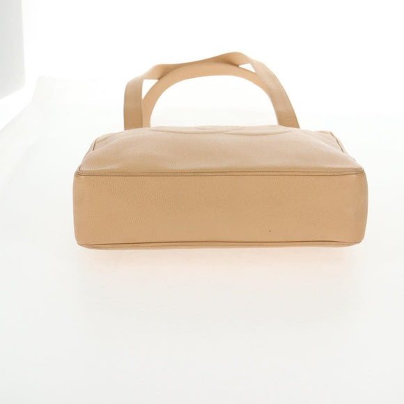 CHANEL COCO Mark Tote Bag Caviar Skin Beige Gold CC Auth 143815V