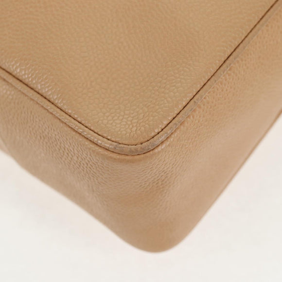 CHANEL COCO Mark Tote Bag Caviar Skin Beige Gold CC Auth 143815V