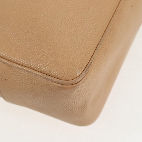 CHANEL COCO Mark Tote Bag Caviar Skin Beige Gold CC Auth 143815V